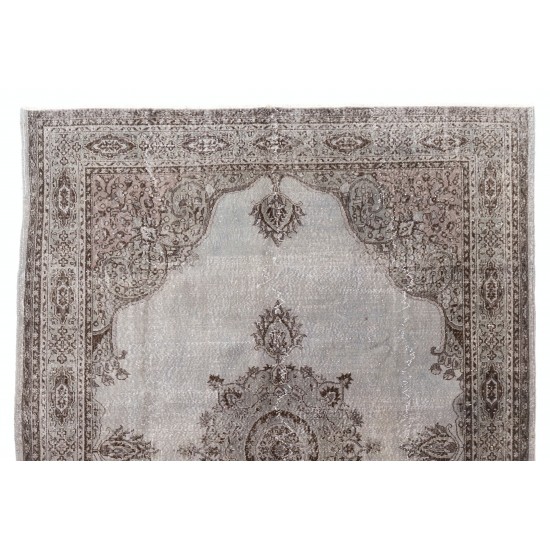 Gray Over-Dyed Rug for Contemporary Interiors. Hand-Knotted Vintage Turkish Carpet. 8.4 x 11.8 Ft (255 x 358 cm)