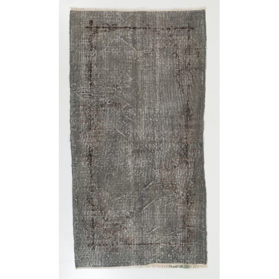 Gray Over-Dyed Rug for Contemporary Interiors. Hand-Knotted Vintage Turkish Carpet. 3.3 x 6.2 Ft (99 x 186 cm)