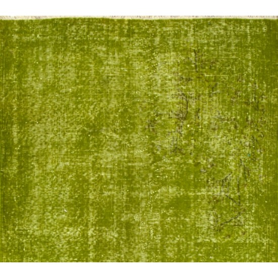 Green Overdyed Rug for Modern Home & Office. Hand-Knotted Vintage Turkish Carpet. 3.7 x 6.8 Ft (110 x 205 cm)