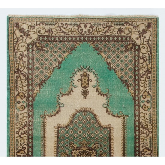 Green Overdyed Rug for Modern Home & Office. Hand-Knotted Vintage Turkish Carpet. 3.9 x 7 Ft (116 x 213 cm)