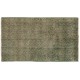 Green Overdyed Rug. Floral Patterned Hand-Knotted Vintage Turkish Carpet. 3.9 x 6.9 Ft (118 x 210 cm)