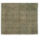 Green Overdyed Rug. Floral Patterned Hand-Knotted Vintage Turkish Carpet. 3.9 x 6.9 Ft (118 x 210 cm)
