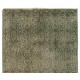 Green Overdyed Rug. Floral Patterned Hand-Knotted Vintage Turkish Carpet. 3.9 x 6.9 Ft (118 x 210 cm)