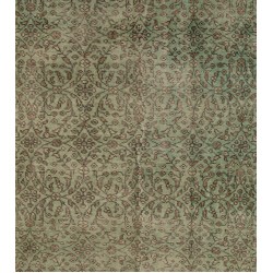 Green Overdyed Rug. Floral Patterned Hand-Knotted Vintage Turkish Carpet. 3.9 x 6.9 Ft (118 x 210 cm)