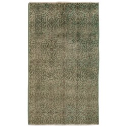 Green Overdyed Rug. Floral Patterned Hand-Knotted Vintage Turkish Carpet. 3.9 x 6.9 Ft (118 x 210 cm)