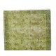 Green Overdyed Rug. Floral Patterned Hand-Knotted Vintage Turkish Carpet. 4 x 7 Ft (123 x 212 cm)