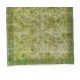 Green Overdyed Rug. Floral Patterned Hand-Knotted Vintage Turkish Carpet. 4 x 7 Ft (123 x 212 cm)
