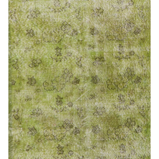 Green Overdyed Rug. Floral Patterned Hand-Knotted Vintage Turkish Carpet. 4 x 7 Ft (123 x 212 cm)