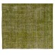 Green Overdyed Rug for Modern Home & Office. Hand-Knotted Vintage Turkish Carpet. 4.6 x 8.6 Ft (140 x 260 cm)