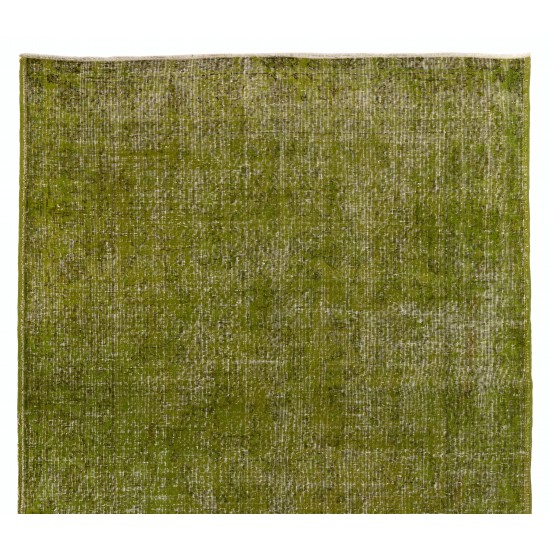 Green Overdyed Rug for Modern Home & Office. Hand-Knotted Vintage Turkish Carpet. 4.6 x 8.6 Ft (140 x 260 cm)