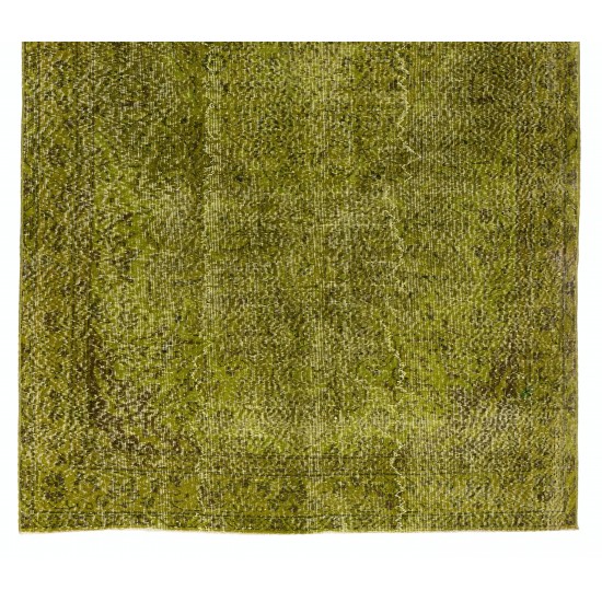 Light Green Overdyed Rug for Modern Home & Office. Hand-Knotted Vintage Turkish Carpet. 5.3 x 9.2 Ft (160 x 280 cm)