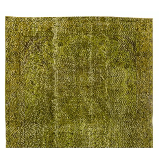 Light Green Overdyed Rug for Modern Home & Office. Hand-Knotted Vintage Turkish Carpet. 5.3 x 9.2 Ft (160 x 280 cm)