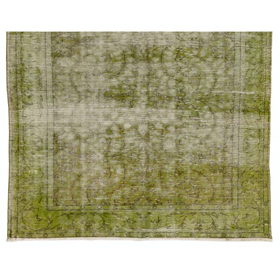 Distressed Light Green Overdyed Rug for Modern Home & Office. Hand-Knotted Vintage Turkish Carpet. 5.6 x 8.7 Ft (170 x 263 cm)