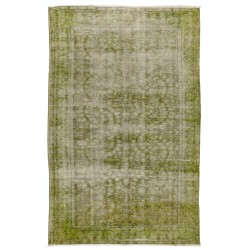 Distressed Light Green Overdyed Rug for Modern Home & Office. Hand-Knotted Vintage Turkish Carpet. 5.6 x 8.7 Ft (170 x 263 cm)
