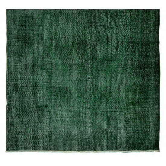 Green Overdyed Rug for Modern Home & Office. Hand-Knotted Vintage Turkish Carpet. 5.9 x 10.3 Ft (177 x 313 cm)