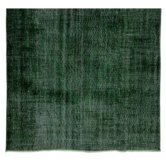 Green Overdyed Rug for Modern Home & Office. Hand-Knotted Vintage Turkish Carpet. 6 x 10.2 Ft (180 x 310 cm)