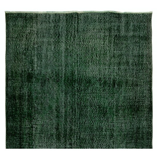 Green Overdyed Rug for Modern Home & Office. Hand-Knotted Vintage Turkish Carpet. 6 x 10.2 Ft (180 x 310 cm)
