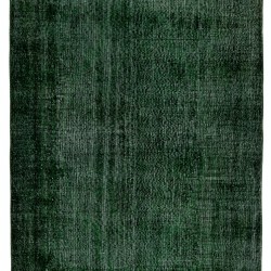 Green Overdyed Rug for Modern Home & Office. Hand-Knotted Vintage Turkish Carpet. 6 x 10.2 Ft (180 x 310 cm)