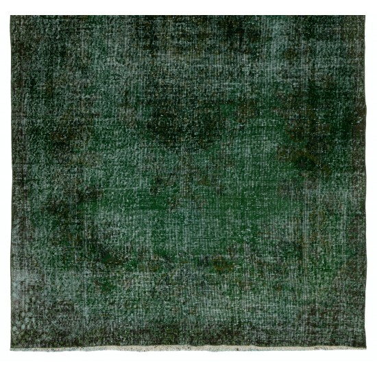 Green Overdyed Rug for Modern Home & Office. Hand-Knotted Vintage Turkish Carpet. 6.2 x 10.9 Ft (186 x 330 cm)