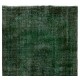 Green Overdyed Rug for Modern Home & Office. Hand-Knotted Vintage Turkish Carpet. 6.2 x 10.9 Ft (186 x 330 cm)