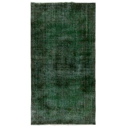 Green Overdyed Rug for Modern Home & Office. Hand-Knotted Vintage Turkish Carpet. 6.2 x 10.9 Ft (186 x 330 cm)