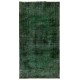 Green Overdyed Rug for Modern Home & Office. Hand-Knotted Vintage Turkish Carpet. 6.2 x 10.9 Ft (186 x 330 cm)