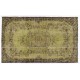 Light Green Overdyed Rug with Medallion Design. Hand-Knotted Vintage Turkish Carpet. 6.3 x 10.3 Ft (192 x 311 cm)