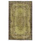 Light Green Overdyed Rug with Medallion Design. Hand-Knotted Vintage Turkish Carpet. 6.3 x 10.3 Ft (192 x 311 cm)