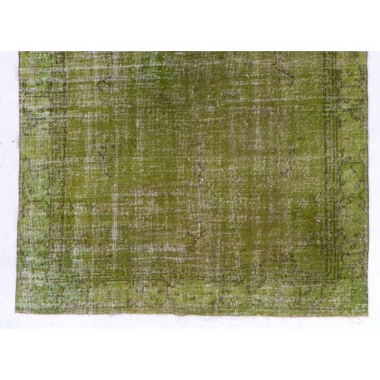 Light Green Overdyed Rug for Modern Home & Office. Hand-Knotted Vintage Turkish Carpet. 6.4 x 9.5 Ft (195 x 288 cm)