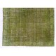 Light Green Overdyed Rug for Modern Home & Office. Hand-Knotted Vintage Turkish Carpet. 6.4 x 9.5 Ft (195 x 288 cm)