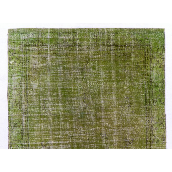 Light Green Overdyed Rug for Modern Home & Office. Hand-Knotted Vintage Turkish Carpet. 6.4 x 9.5 Ft (195 x 288 cm)