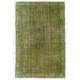 Light Green Overdyed Rug for Modern Home & Office. Hand-Knotted Vintage Turkish Carpet. 6.4 x 9.5 Ft (195 x 288 cm)