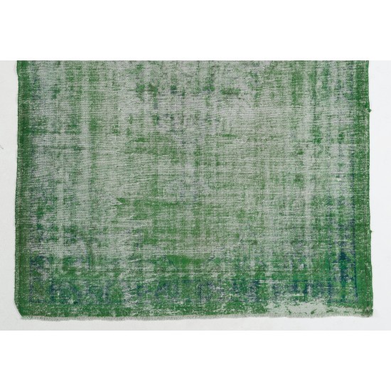 Green Overdyed Rug for Modern Home & Office. Hand-Knotted Vintage Turkish Carpet. 6.6 x 9.6 Ft (200 x 290 cm)