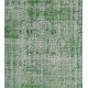 Green Overdyed Rug for Modern Home & Office. Hand-Knotted Vintage Turkish Carpet. 6.6 x 9.6 Ft (200 x 290 cm)
