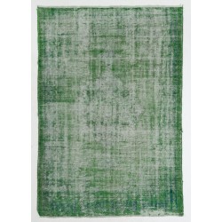 Green Overdyed Rug for Modern Home & Office. Hand-Knotted Vintage Turkish Carpet. 6.6 x 9.6 Ft (200 x 290 cm)