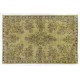 Green Overdyed Rug. Floral Garden Design Handmade Vintage Turkish Carpet. 6.6 x 10.2 Ft (200 x 310 cm)