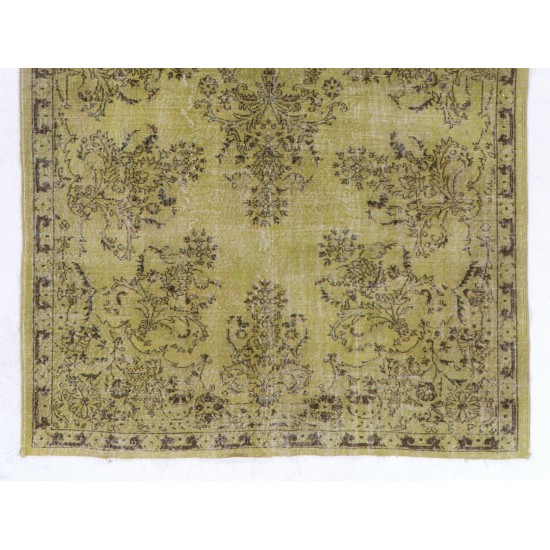 Green Overdyed Rug. Floral Garden Design Handmade Vintage Turkish Carpet. 6.6 x 10.2 Ft (200 x 310 cm)
