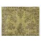 Green Overdyed Rug. Floral Garden Design Handmade Vintage Turkish Carpet. 6.6 x 10.2 Ft (200 x 310 cm)