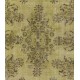 Green Overdyed Rug. Floral Garden Design Handmade Vintage Turkish Carpet. 6.6 x 10.2 Ft (200 x 310 cm)