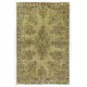 Green Overdyed Rug. Floral Garden Design Handmade Vintage Turkish Carpet. 6.6 x 10.2 Ft (200 x 310 cm)