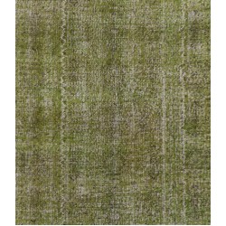 Green Overdyed Rug for Modern Home & Office. Hand-Knotted Vintage Turkish Carpet. 7.2 x 9.5 Ft (218 x 288 cm)