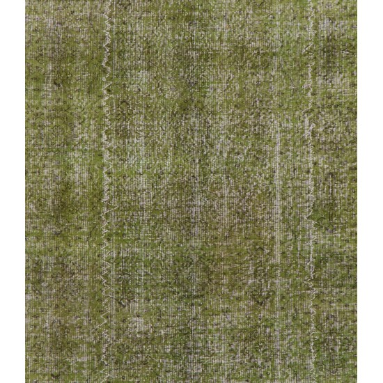 Green Overdyed Rug for Modern Home & Office. Hand-Knotted Vintage Turkish Carpet. 7.2 x 9.5 Ft (218 x 288 cm)