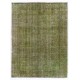 Green Overdyed Rug for Modern Home & Office. Hand-Knotted Vintage Turkish Carpet. 7.2 x 9.5 Ft (218 x 288 cm)