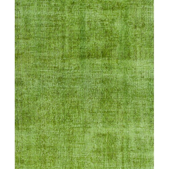 Green Overdyed Rug for Modern Home & Office. Hand-Knotted Vintage Turkish Carpet. 7.5 x 11 Ft (226 x 333 cm)