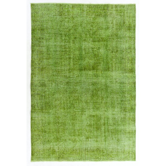 Green Overdyed Rug for Modern Home & Office. Hand-Knotted Vintage Turkish Carpet. 7.5 x 11 Ft (226 x 333 cm)