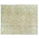 Green Overdyed Rug. Floral Patterned Hand-Knotted Vintage Turkish Carpet. 7.5 x 9 Ft (228 x 273 cm)
