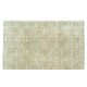 Green Overdyed Rug. Floral Patterned Hand-Knotted Vintage Turkish Carpet. 7.5 x 9 Ft (228 x 273 cm)