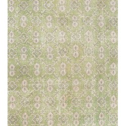 Green Overdyed Rug. Floral Patterned Hand-Knotted Vintage Turkish Carpet. 7.5 x 9 Ft (228 x 273 cm)