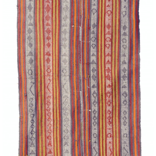 Striped Vintage Handwoven Kilim Runner. Turkish Wool Hallway Runner. 3.5 x 11.5 Ft (105 x 350 cm)
