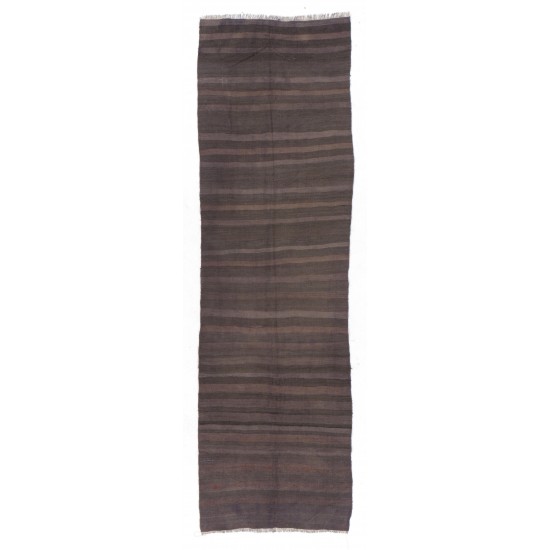Striped Vintage Handwoven Kilim Runner. Turkish Wool Hallway Runner. 3.6 x 11.9 Ft (109 x 360 cm)